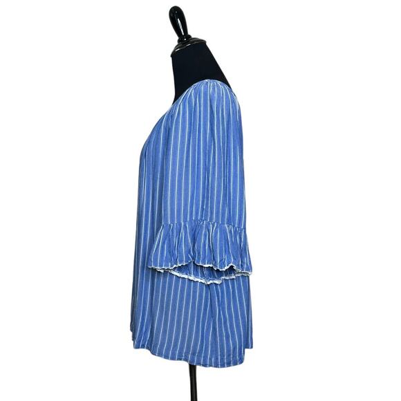 Blue white striped 3/4 bell sleeves tunic top size XL - Picture 2 of 11